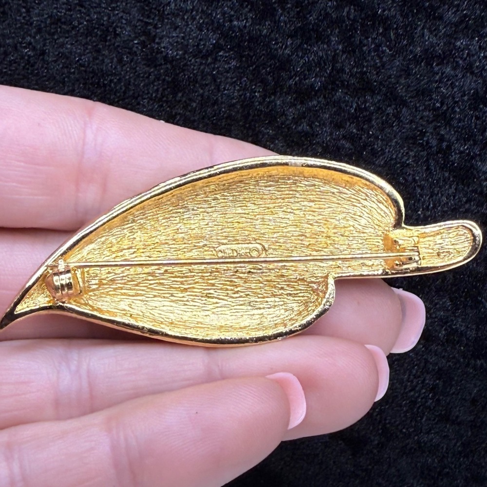 Vintage Christian Dior Brooch Leaf Gold Tone READ - Picture 7 of 12